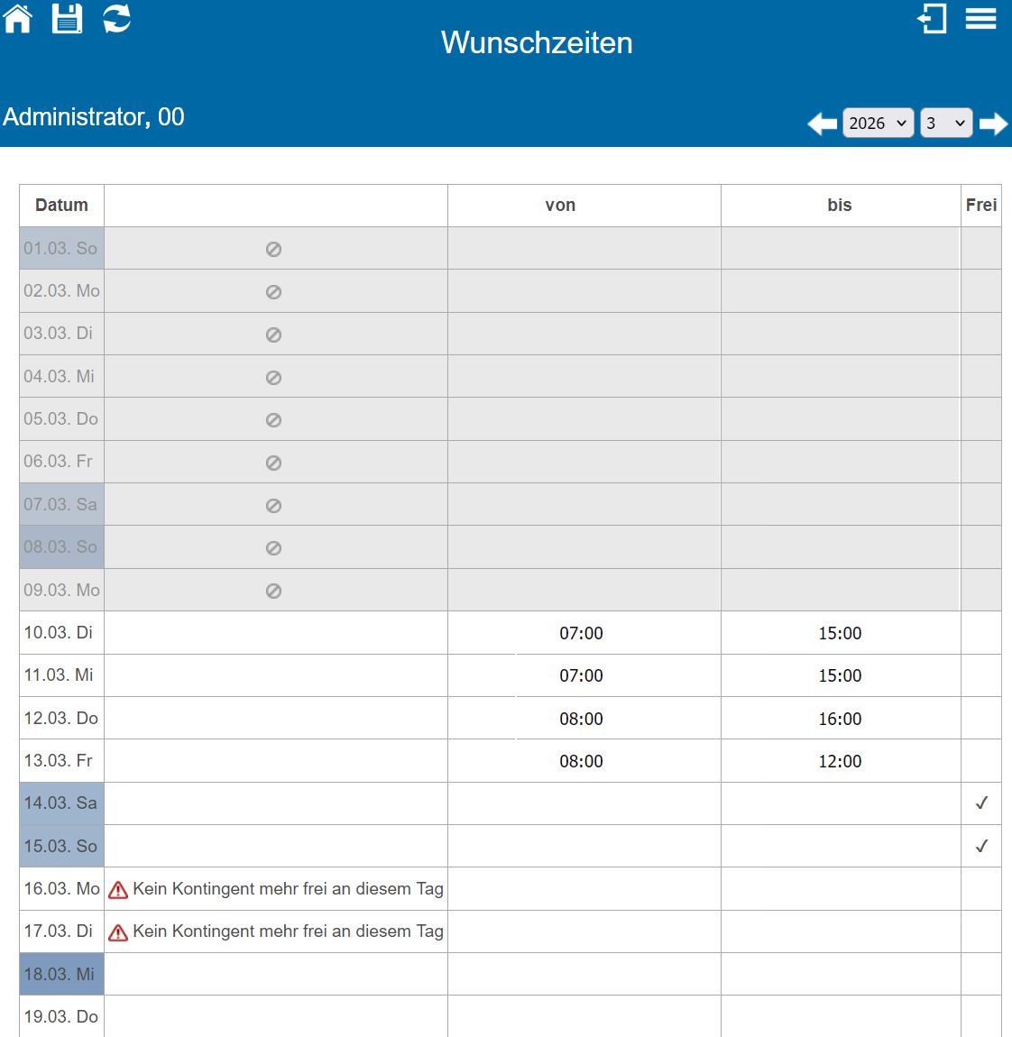 Dienstplan Wünsche